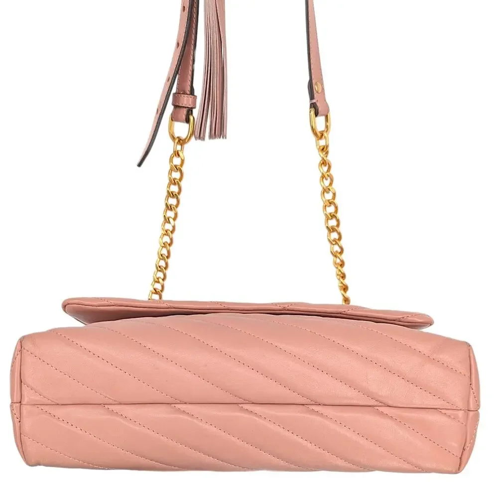 Tory Burch Kira Meadow Sweet Pink Leather Chain Shoulder Bag Gold